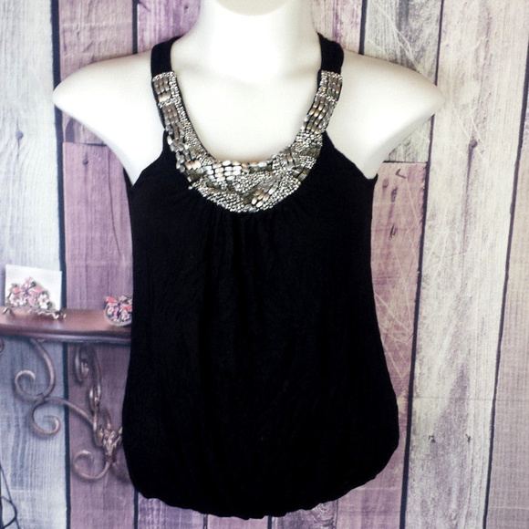 queen esther Tops - racer back blouse embellished neckline Medium N23